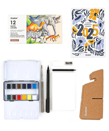 Watercolor 12 Half Pan Travel Set With Calendar Bundle
